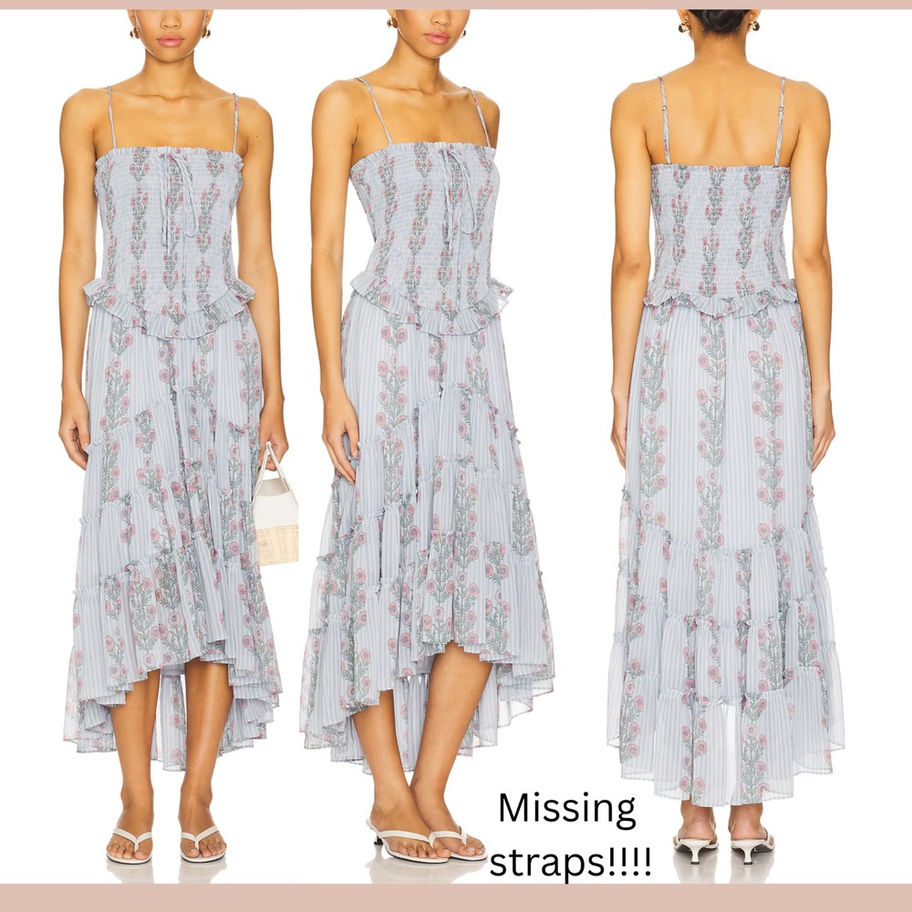 NWD $168 Free People [ Small ] Alejandra Floral Hi Low Midi Dress Soft Blue 7061